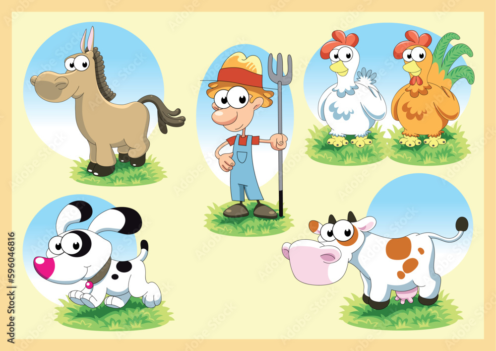 Naklejka premium Farm Family. Vector and cartoon illustration