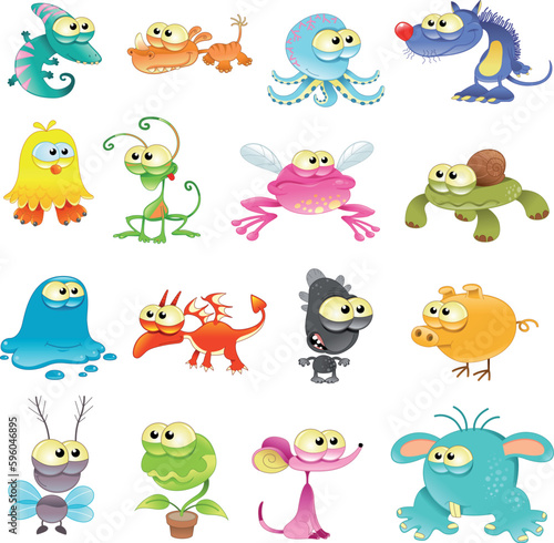 Family of monsters  cartoon and vector characters