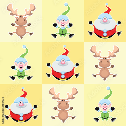 Christmas cartoon characters in a yellow square. Vector illustration photo