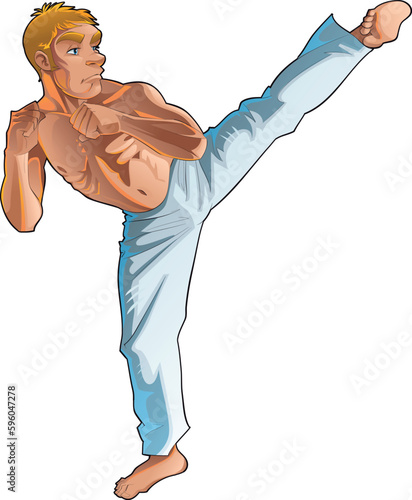 Martial art pose. Vector and cartoon character.