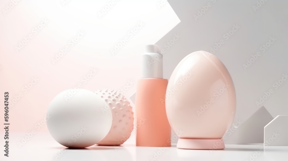 Fototapeta premium Cosmetic Bottle Set for liquid, cream, gel, lotion. Beauty product package, blank templates of transparent and white plastic containers: dispenser, cream jar, tube. AI generative