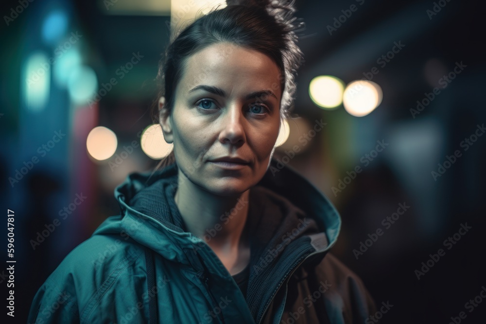 Portrait of a young woman in a green jacket on the street Portrait of a young woman in a green jacket on the street