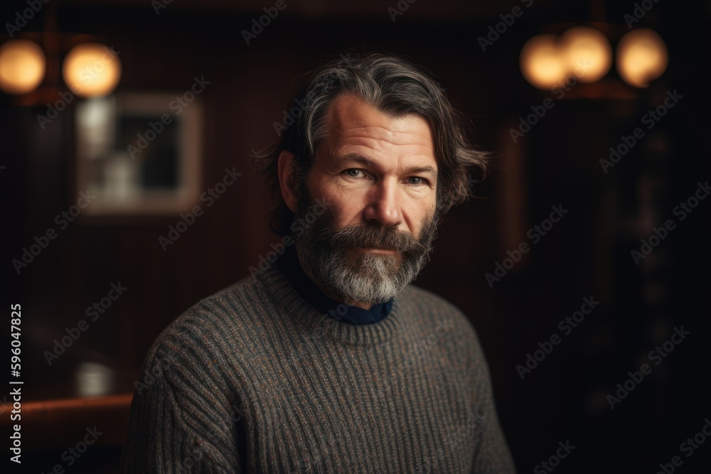 Portrait of a handsome mature man with gray hair and beard in a sweater. Portrait of a handsome mature man with gray hair and beard in a sweater.