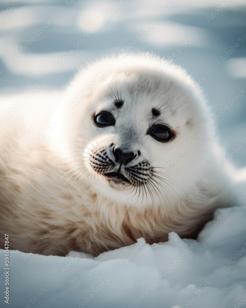 Baby seal on the white snow in winter Baby seal on the white snow in winter