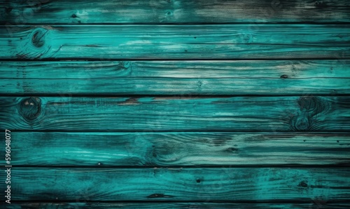 Teal or turquoise green painted wood background texture, generative AI