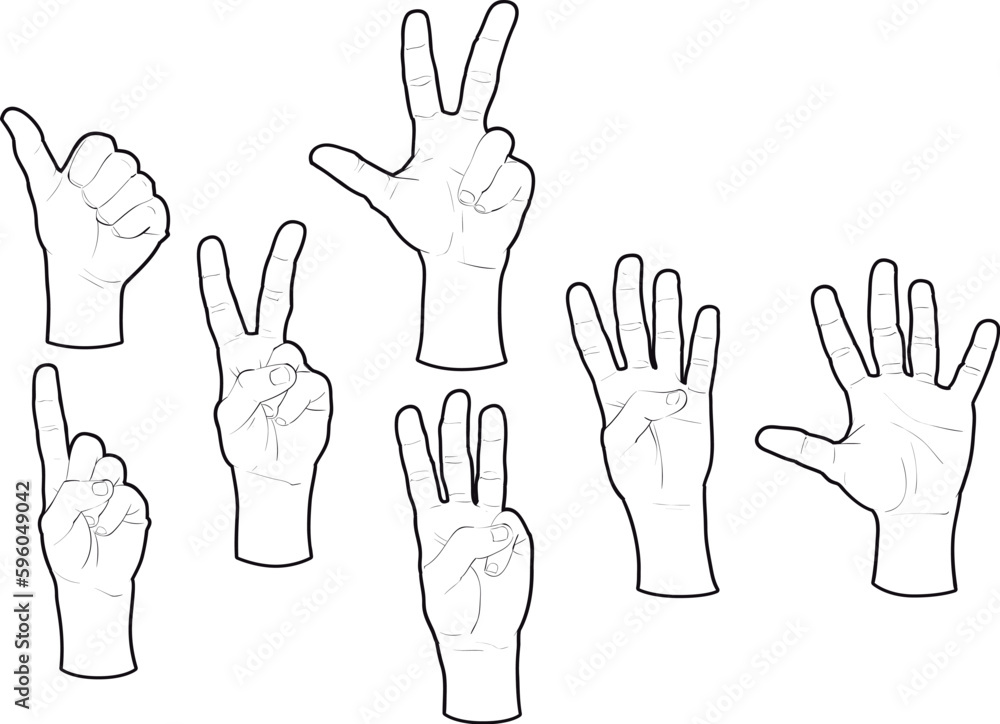 Hands and numbers. Vector isolated objects. Hands and numbers. Vector isolated objects.