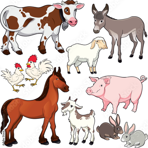 Farm animals. Vector and cartoon isolated characters.
