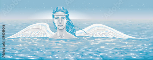 cupid or masculine angel in the sea. vector illustration