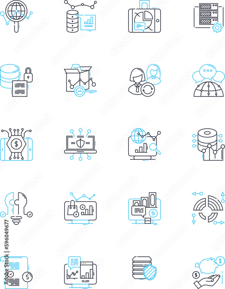 Cost estimation linear icons set. Budgeting, Projection, Calculation, Pricing, Estimation, Analysis, Forecasting line vector and concept signs. Valuation,Appraisal,Quantification outline illustrations