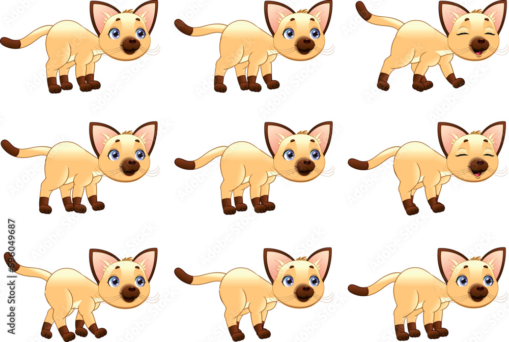 Cat walking animation. Cartoon vector isolated objects.  Separate layers: Head, Ears, Body1, Body2, Tail, Front Leg x 2, Rear Leg x 2, Paws x 4