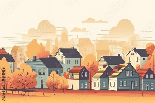 suburban area with cozy houses illustration