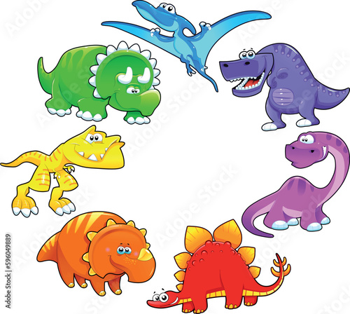 Dinosaurs rainbow. Funny cartoon and vector isolated characters