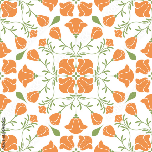 California Poppy Mandala Seamless Vector Repeat Pattern