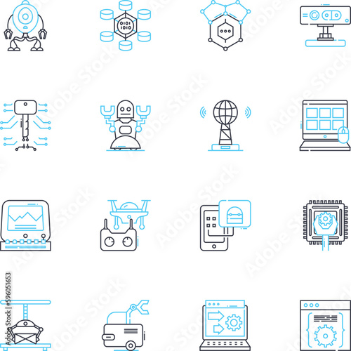 Mechatronics Systems linear icons set. Robotics, Sensors, Automation, Control, Actuators, Electromechanical, Artificial intelligence line vector and concept signs. Feedback systems,Programming