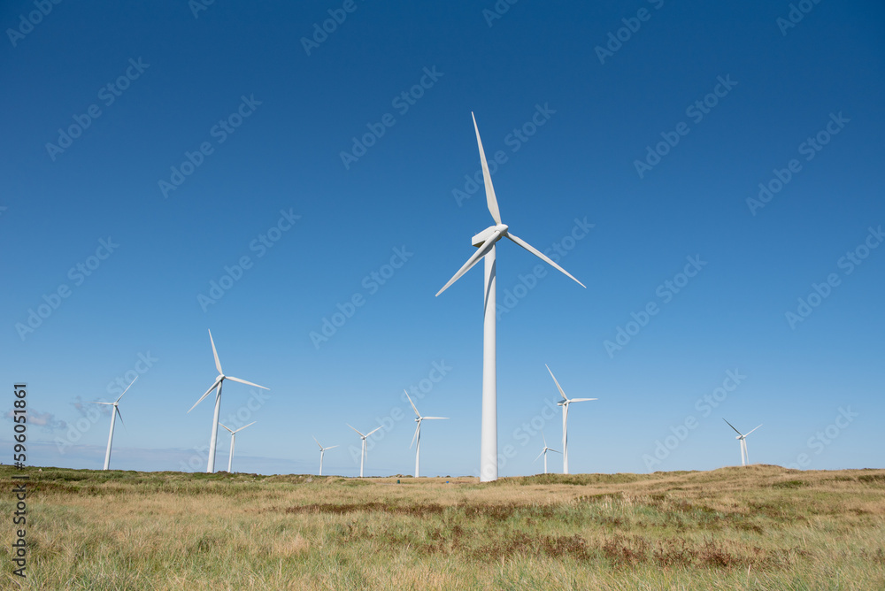 Wind turbines on a clear day