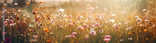 summer and spring flower grass field, wildflower field, Generative Ai