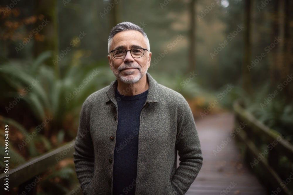 Portrait of a senior man standing in the rainforest in autumn Portrait of a senior man standing in the rainforest in autumn