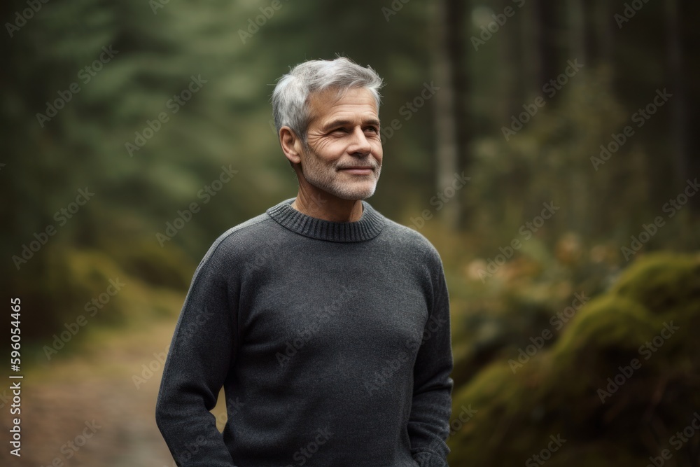 Portrait of a handsome middle-aged man in the forest. Portrait of a handsome middle-aged man in the forest.