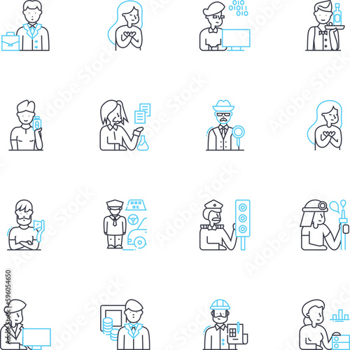 Entrepreneurial visions linear icons set. Innovation, Creativity, Ambition, Risk-taking, Tenacity, Passion, Leadership line vector and concept signs. Opportunity,Entrepreneurship,Drive outline photo