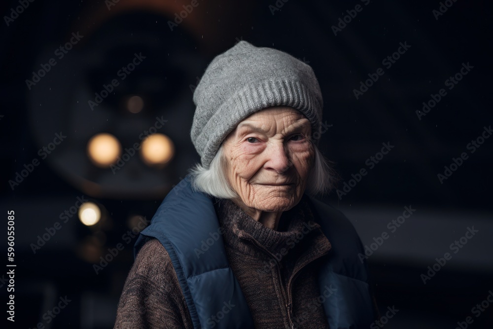 Portrait of an elderly woman in a winter hat and coat. Portrait of an elderly woman in a winter hat and coat.