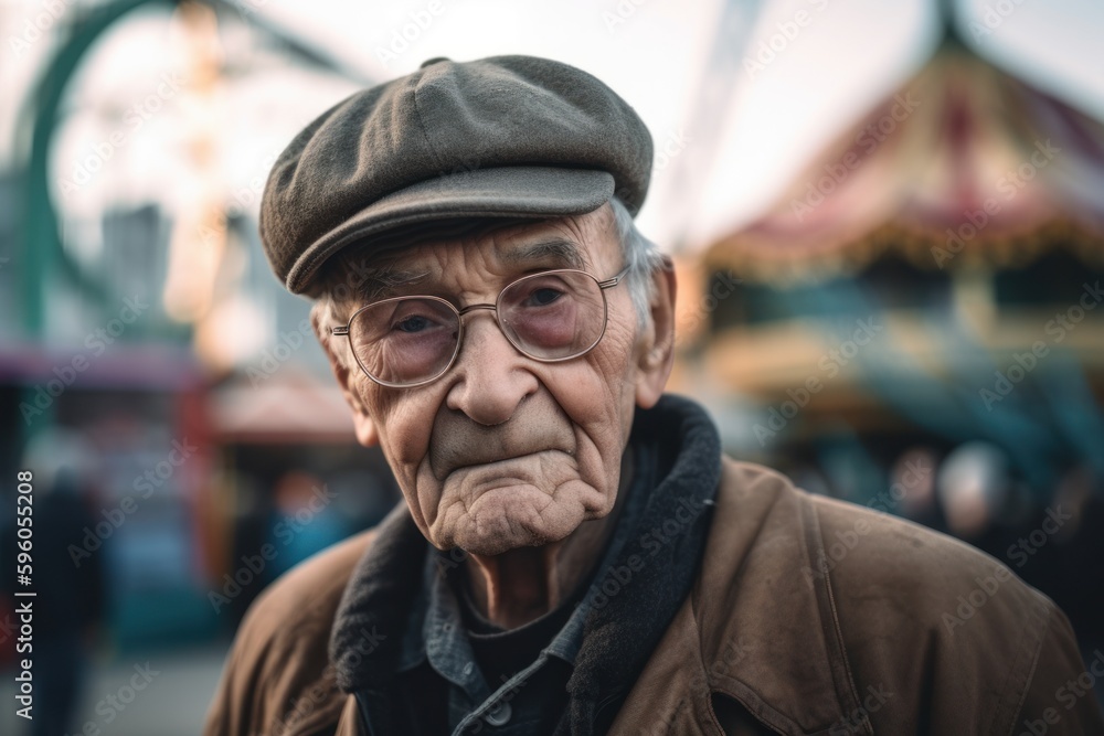 Portrait of an elderly man on the background of the amusement park Portrait of an elderly man on the background of the amusement park