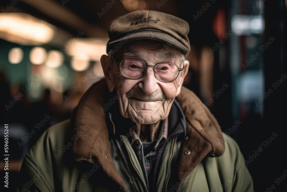 Portrait of an old man with a cap in the street. Portrait of an old man with a cap in the street.