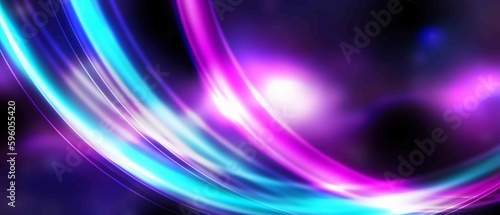 Dark pink abstract background with ultraviolet neon glow, blurry light lines, waves © aiben edis