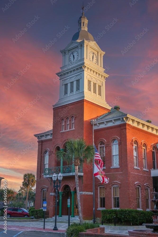 Fernandina, Florida, the historic Nassau County Courthouse.  It is a two-story red brick courthouse on Amelia Island.