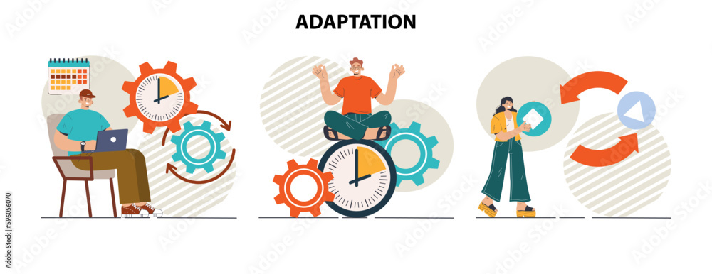 Adaptation concept set. Transformation in different situation. Change Adaptation concept set. Transformation in different situation. Change