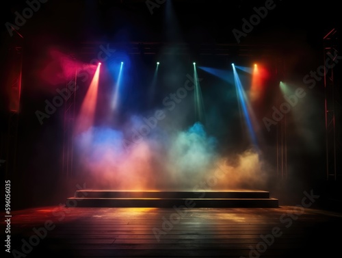 stage background with spotlight, rainbow color light generative ai