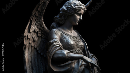 Statue of an angel on a black background. generative ai © S...