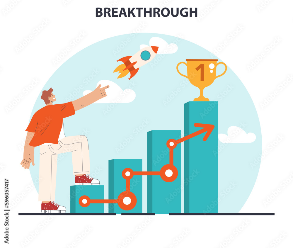 Breakthrough concept. Courage and motivation to break the obstacle