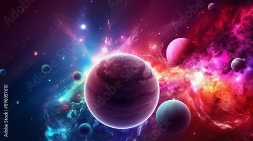 Colorful space scene with planets (ai generated)