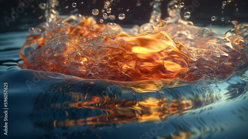 Splashes of orange water.generative ai © S...