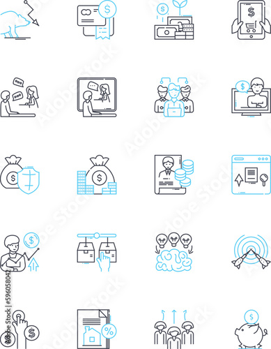 Income tax linear icons set. Deduction, Refund, Exemption, Taxable, Liability, Audit, Filing line vector and concept signs. Bracket,Return,W outline illustrations