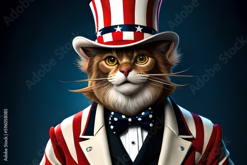 Cat in usa flag hat pointing you like uncle sam. Generative AI