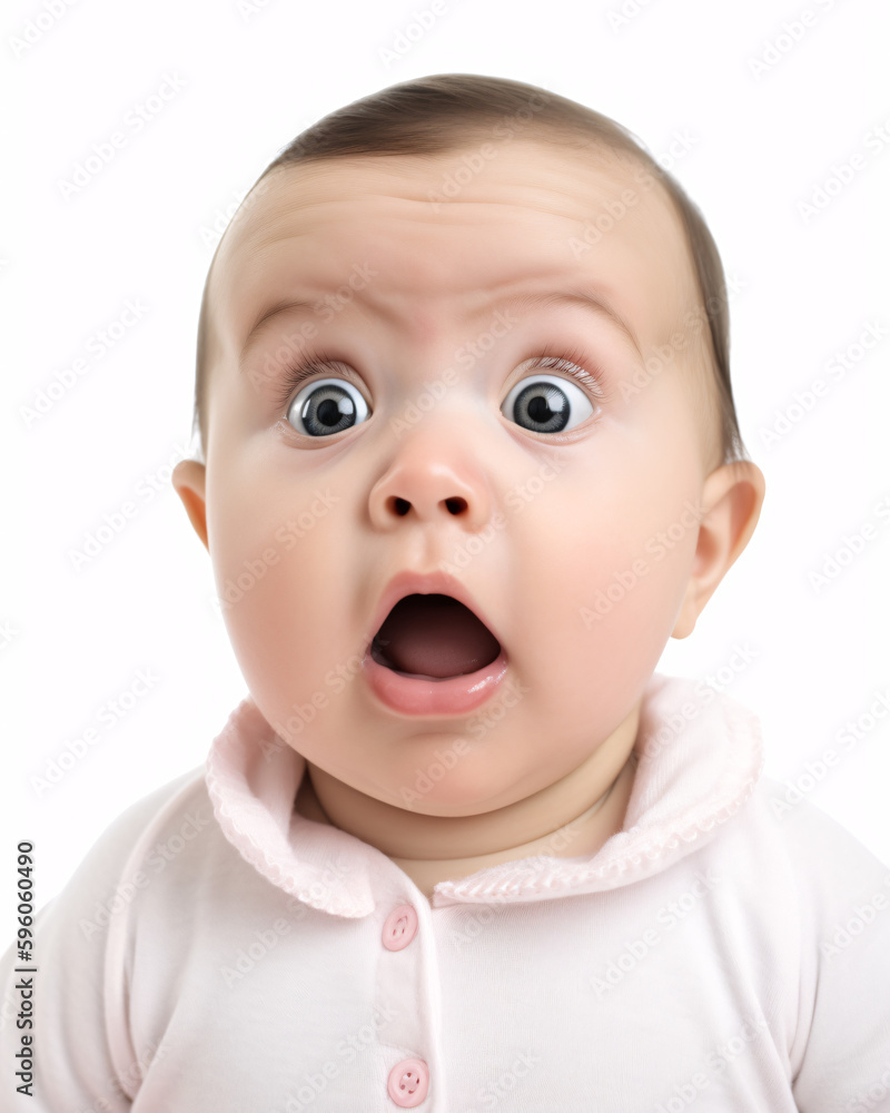 Innocent Shock: Surprised Baby on White Background Innocent Shock: Surprised Baby on White Background