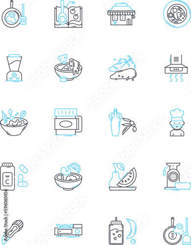 Cooking techniques linear icons set. Blanching, Braising, Broiling, Caramelizing, Charring, Deglazing, Emulsifying line vector and concept signs. Fermenting,Flamb?ing,Frying outline illustrations