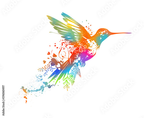 Colored flying bird hummingbird. Abstraction. Vector illustration