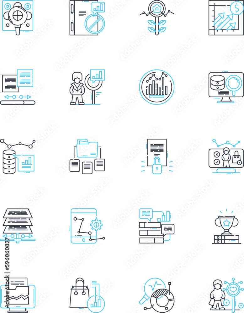 Sales approach linear icons set. Persuasion, Pitching, Prospecting, Negotiation, Follow-up, Closing, Scripting line vector and concept signs. Rapport,Confidence,Persistence outline illustrations