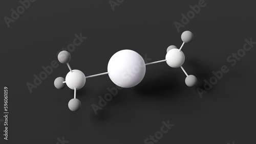dimethylmercury molecule, molecular structure, neurotoxin, ball and stick 3d model, structural chemical formula with colored atoms photo