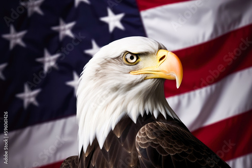 Eagle with the flag of the united states of america  generative ai 