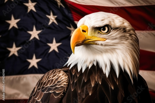 Eagle with the flag of the united states of america  generative ai 