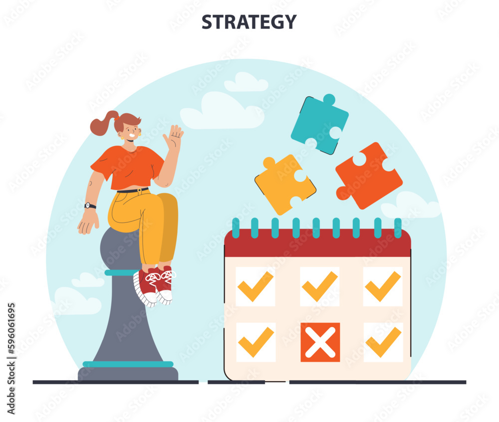 Naklejka premium Strategy development. Benchmarking and business planning. Workflow