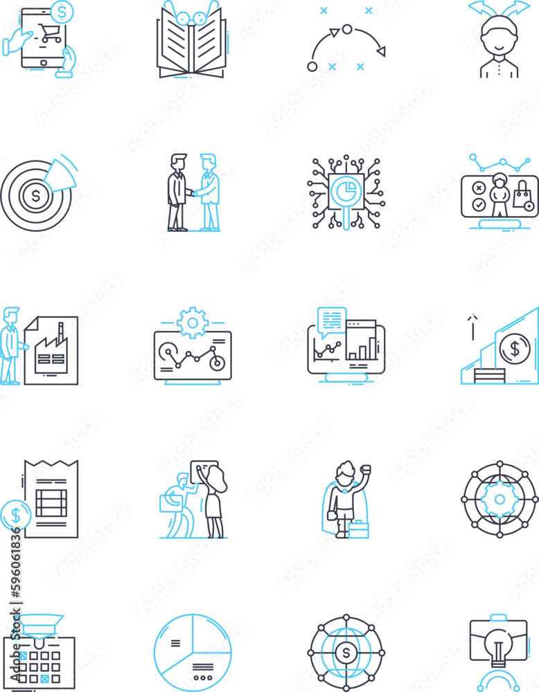 Professional leadership linear icons set. Visionary, Motivational, Strategic, Innovative, Decisive, Charismatic, Proactive line vector and concept signs. Goal-oriented,Accountable,Efficient outline