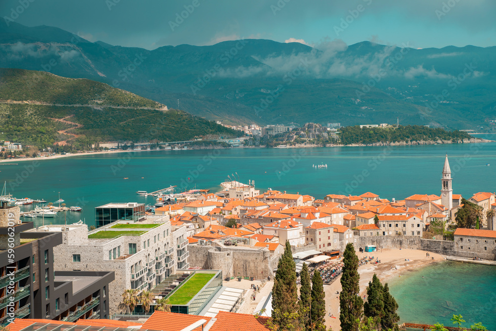 Historic old town in Budva aerial view