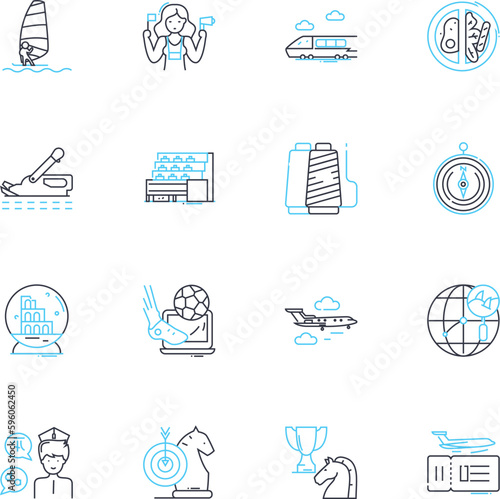 Social distancing linear icons set. Isolation, Precaution, Limited, Restriction, Protection, Distance, Careful line vector and concept signs. Distance-learning,Quarantine,ion outline illustrations