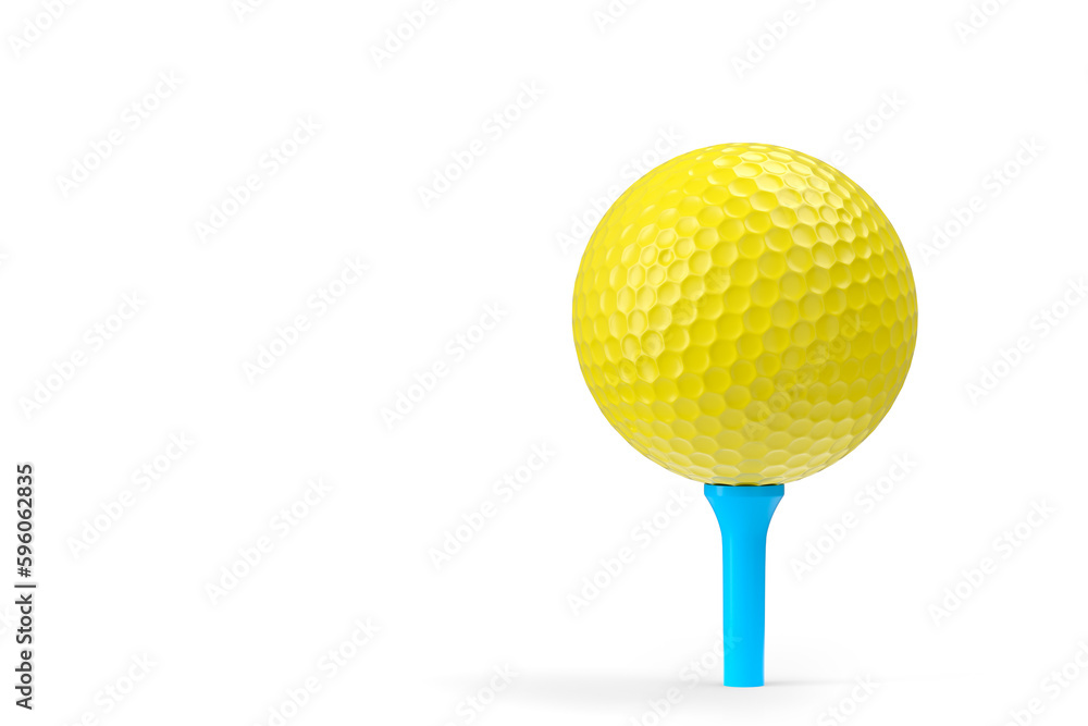 Yellow golf ball on tee isolated on white background Yellow golf ball on tee isolated on white background