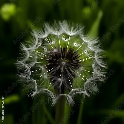 Dandelion on dark background  macro  generative AI content  dreamy artistic image of nature s beauty.