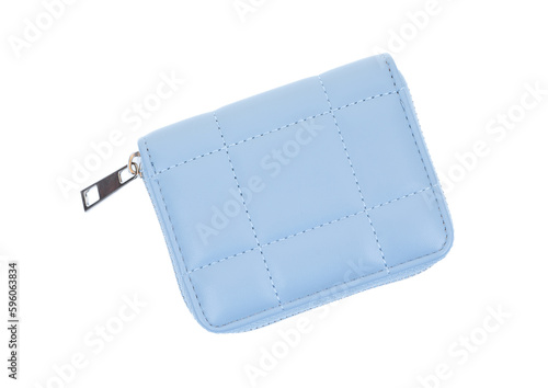 Girls light blue wallet isolated on white background. Top view.
